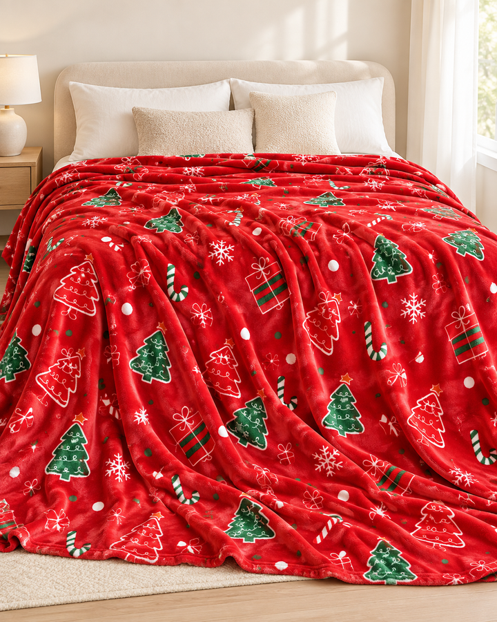 Christmas Fleece Blanket Gift | Ribbon-Wrapped Throw