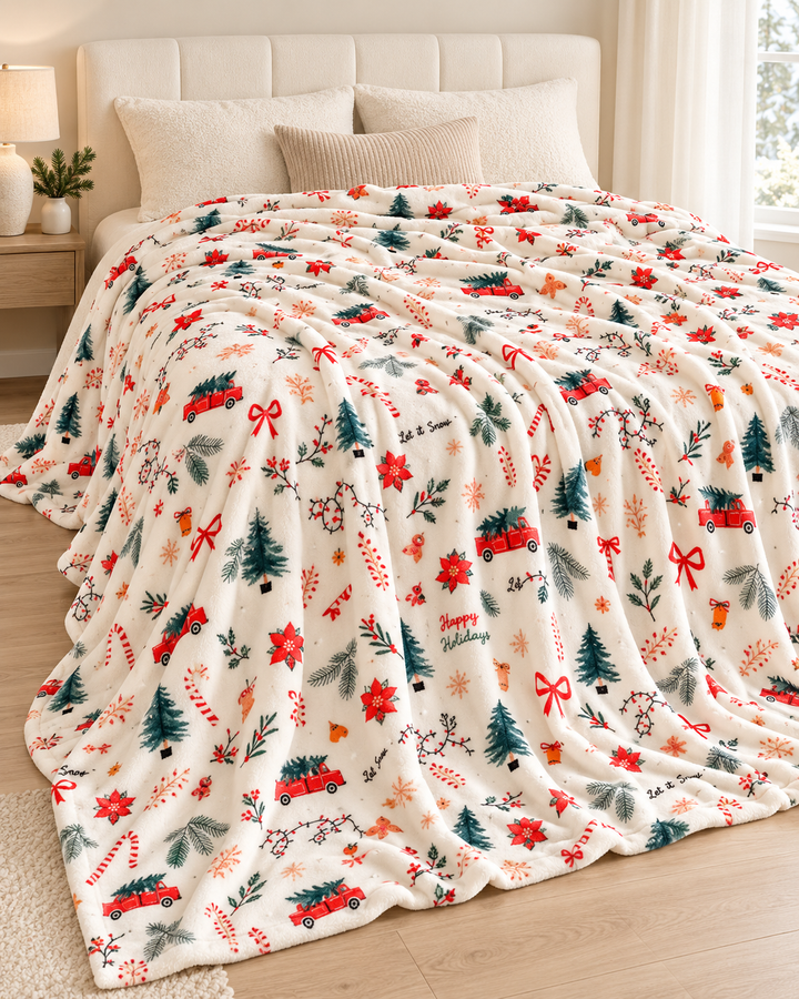 Christmas Fleece Blanket Gift | Ribbon-Wrapped Throw