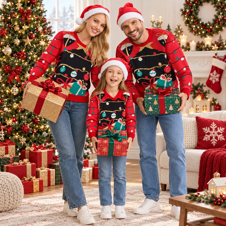 Matching Family Christmas Jumpers | Knitted Fairy Light Christmas Jumper for Women, Men &amp; Kids