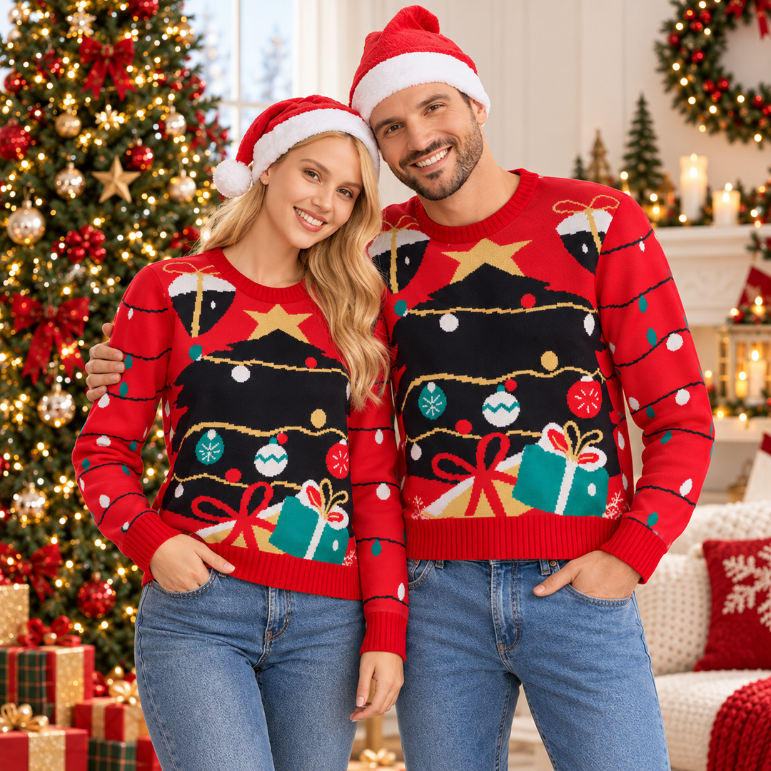 Matching Family Christmas Jumpers | Knitted Fairy Light Christmas Jumper for Women, Men &amp; Kids