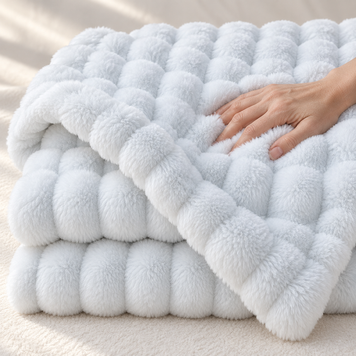 Faux Fur Throw Blanket | Plush Bubble Fleece, 100 x 160 cm
