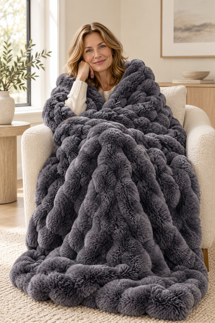 Faux Fur Throw Blanket | Plush Bubble Fleece, 100 x 160 cm