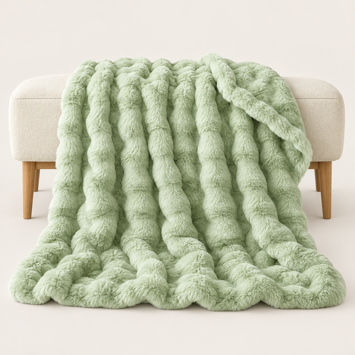 Faux Fur Throw Blanket | Plush Bubble Fleece, 100 x 160 cm
