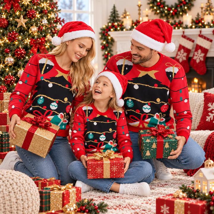 Matching Family Christmas Jumpers | Knitted Fairy Light Christmas Jumper for Women, Men &amp; Kids