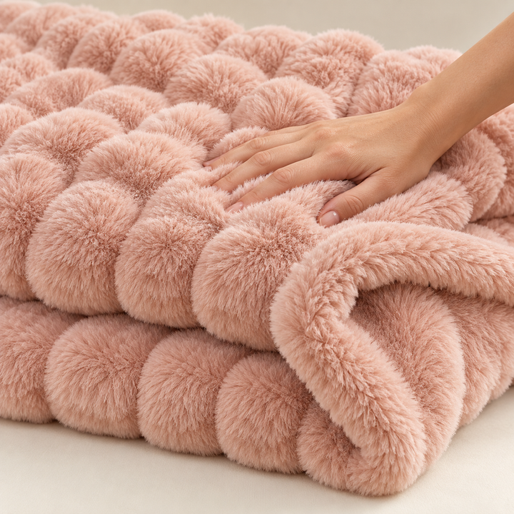 Faux Fur Throw Blanket | Plush Bubble Fleece, 100 x 160 cm