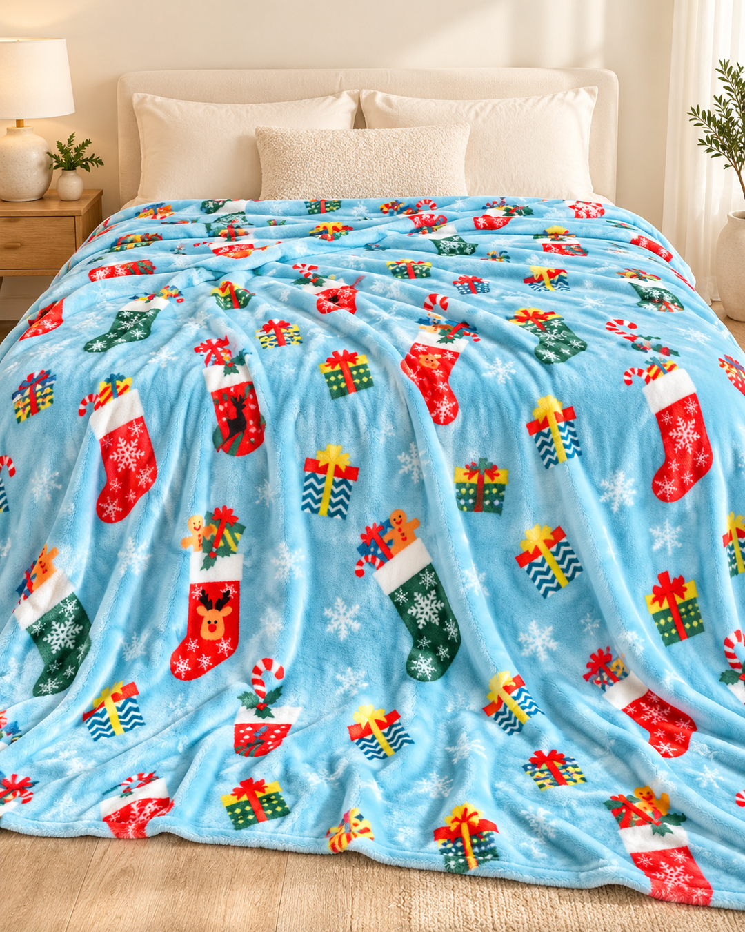 Christmas Fleece Blanket Gift | Ribbon-Wrapped Throw