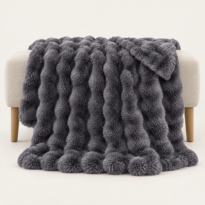 Faux Fur Throw Blanket | Plush Bubble Fleece, 100 x 160 cm