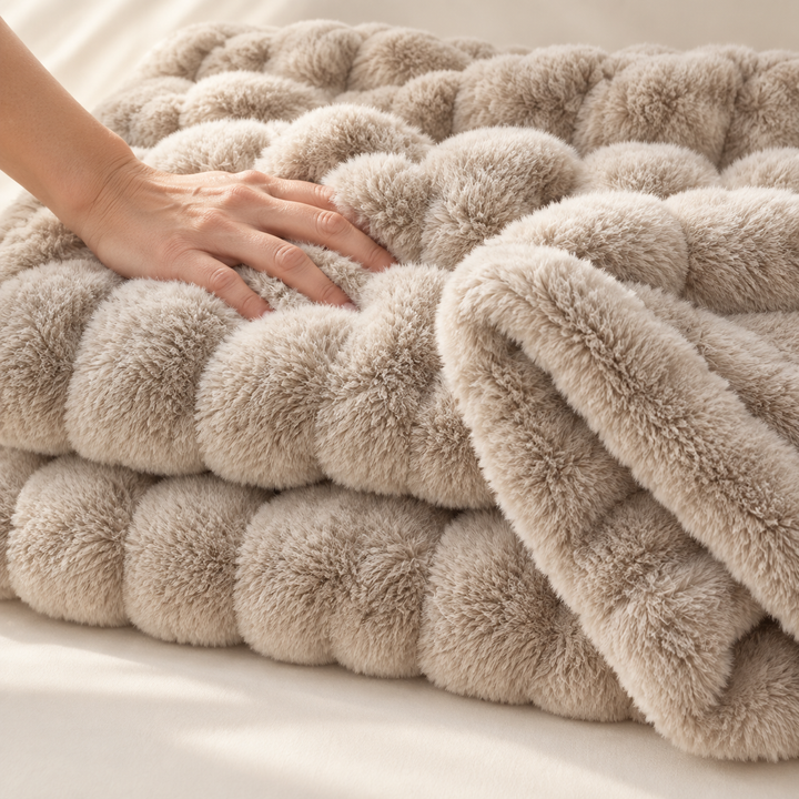 Faux Fur Throw Blanket | Plush Bubble Fleece, 100 x 160 cm