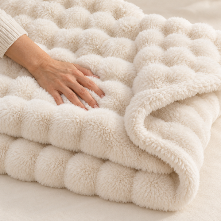Faux Fur Throw Blanket | Plush Bubble Fleece, 100 x 160 cm