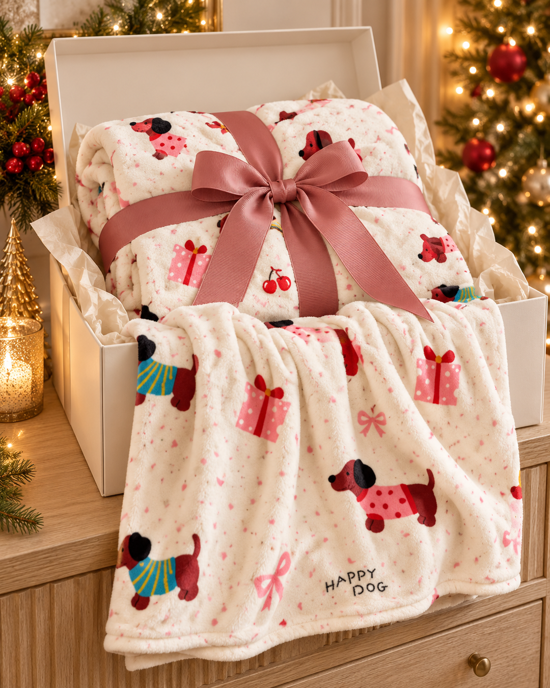 Christmas Fleece Blanket Gift | Ribbon-Wrapped Throw