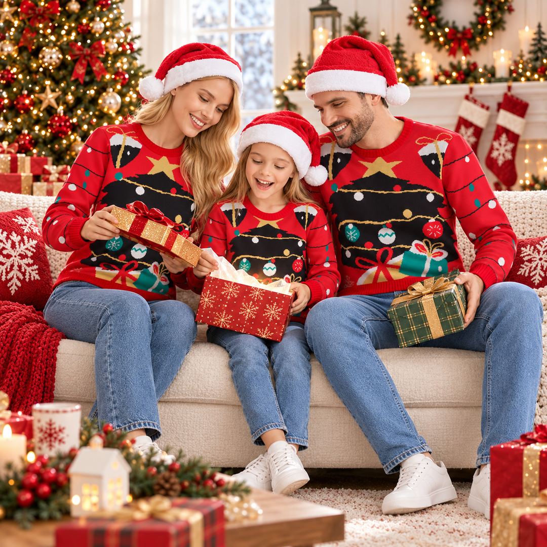 Matching Family Christmas Jumpers | Knitted Fairy Light Christmas Jumper for Women, Men &amp; Kids