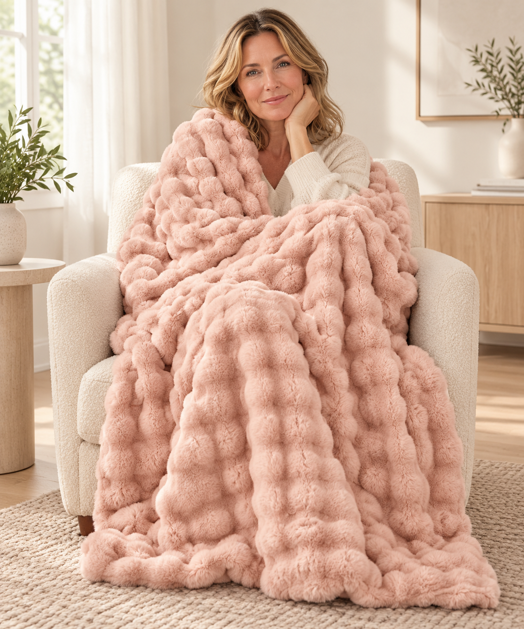 Faux Fur Throw Blanket | Plush Bubble Fleece, 100 x 160 cm