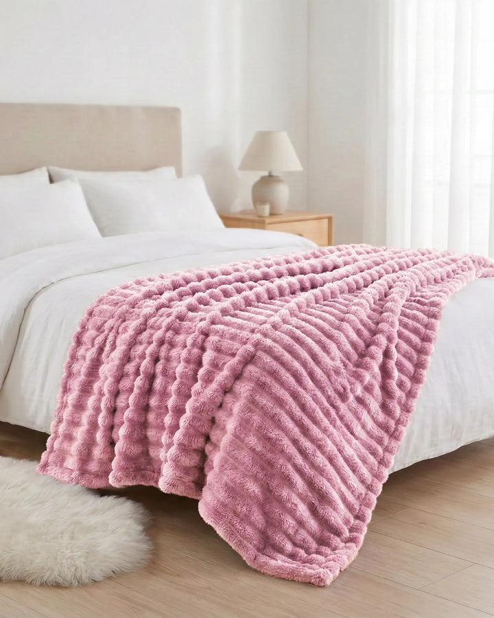 Ribbed Fleece Throw Blanket | Soft-Touch Sofa &amp; Bed Throw