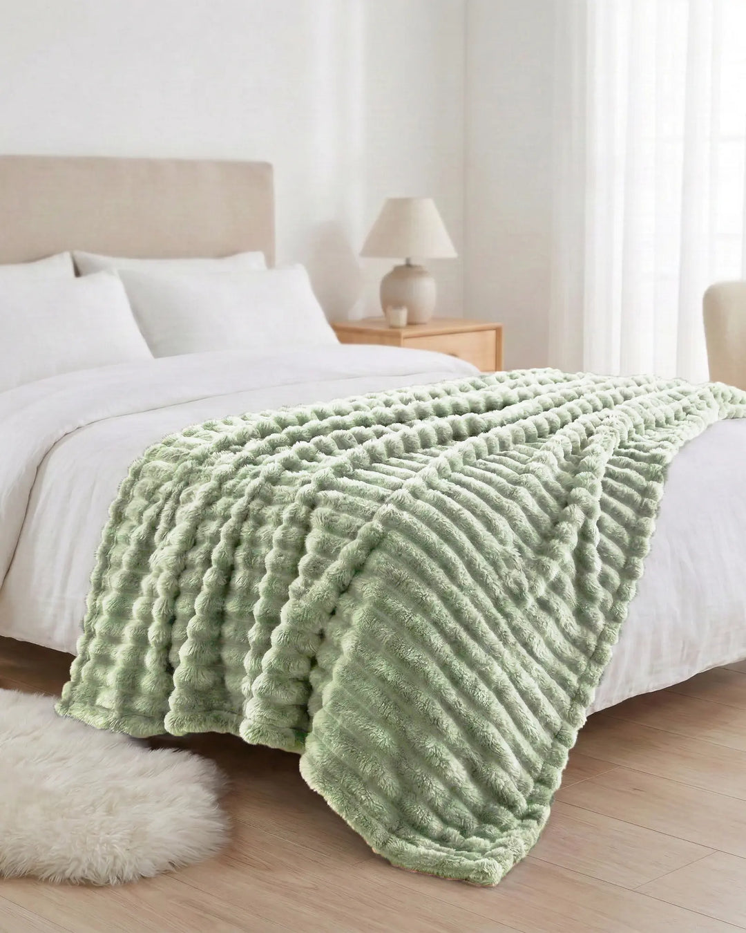 Ribbed Fleece Throw Blanket | Soft-Touch Sofa &amp; Bed Throw