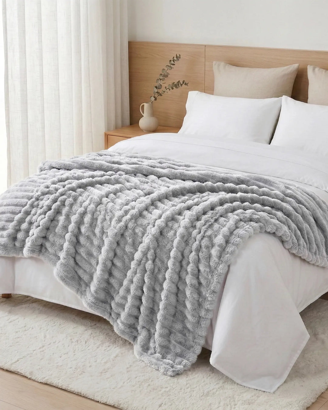Ribbed Fleece Throw Blanket | Soft-Touch Sofa &amp; Bed Throw