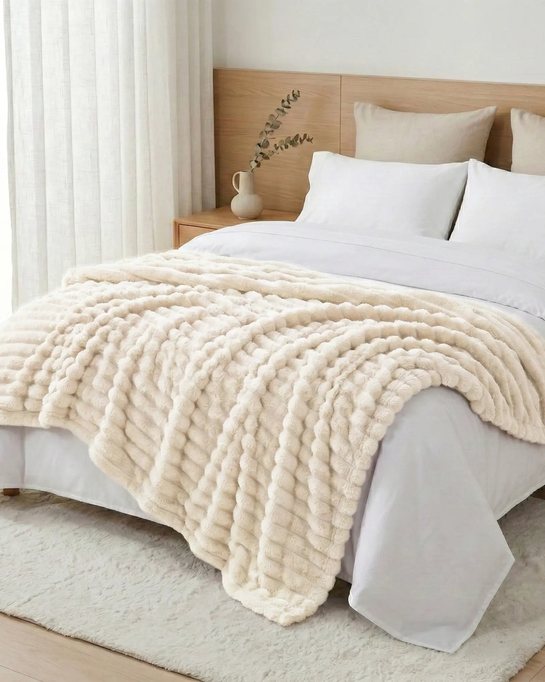 Ribbed Fleece Throw Blanket | Soft-Touch Sofa &amp; Bed Throw