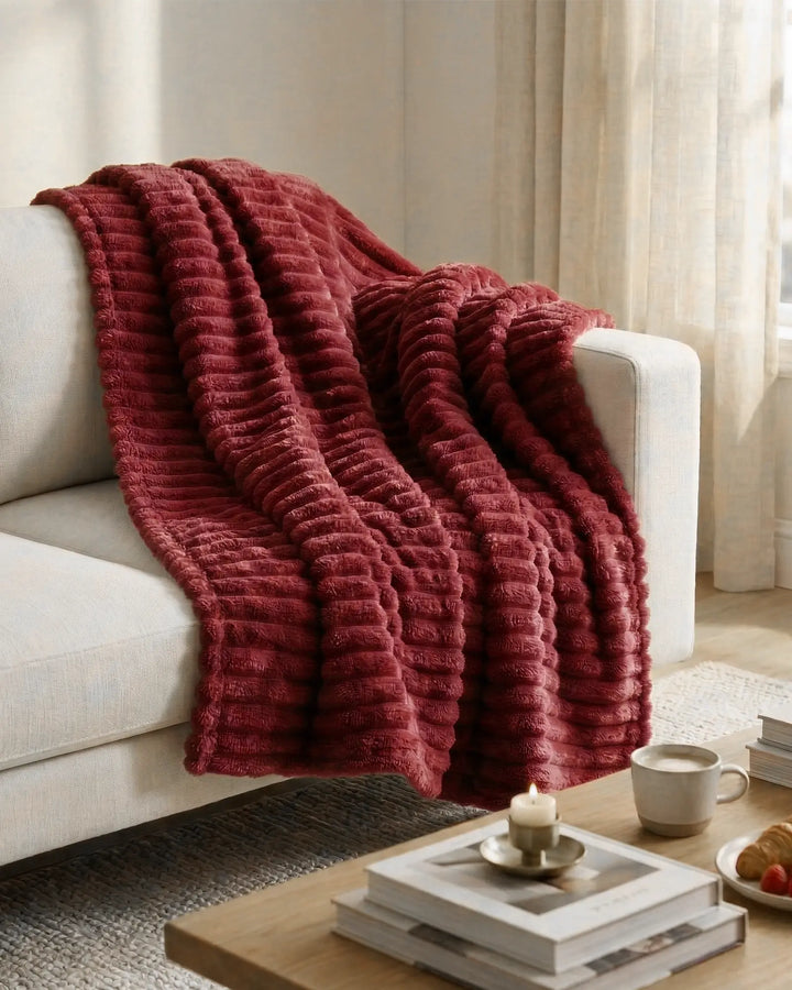 Ribbed Fleece Throw Blanket | Soft-Touch Sofa &amp; Bed Throw