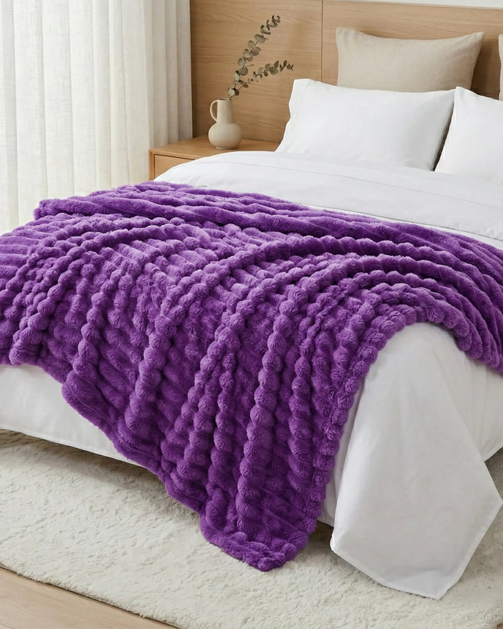 Ribbed Fleece Throw Blanket | Soft-Touch Sofa &amp; Bed Throw