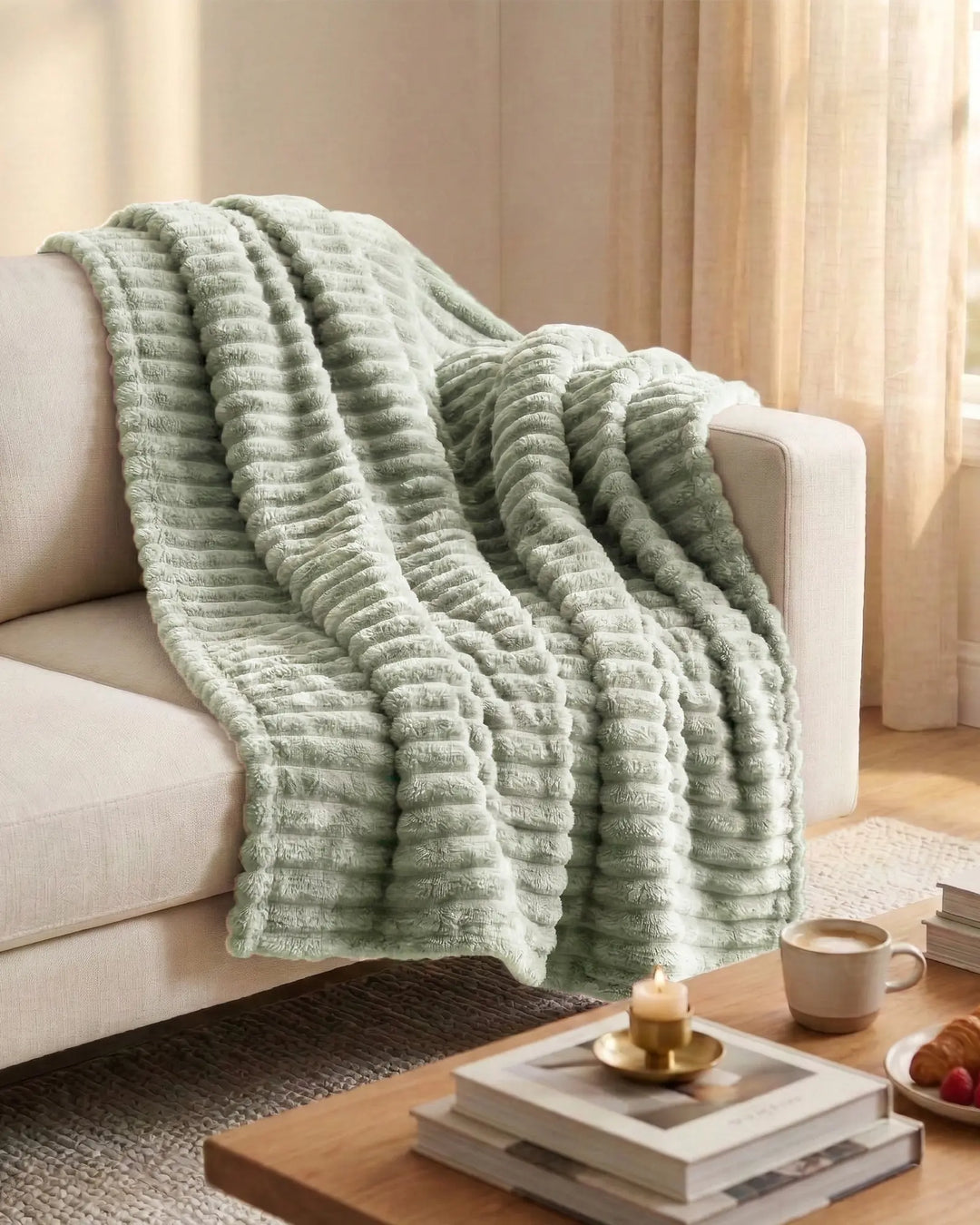 Ribbed Fleece Throw Blanket | Soft-Touch Sofa &amp; Bed Throw