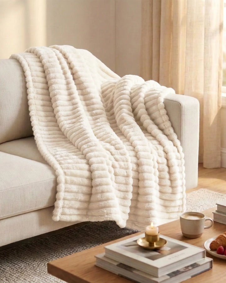 Ribbed Fleece Throw Blanket | Soft-Touch Sofa &amp; Bed Throw