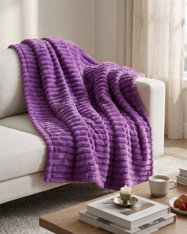 Ribbed Fleece Throw Blanket | Soft-Touch Sofa &amp; Bed Throw