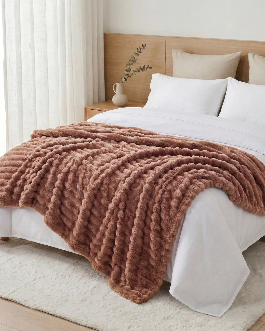 Ribbed Fleece Throw Blanket | Soft-Touch Sofa &amp; Bed Throw