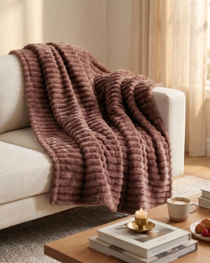 Ribbed Fleece Throw Blanket | Soft-Touch Sofa &amp; Bed Throw