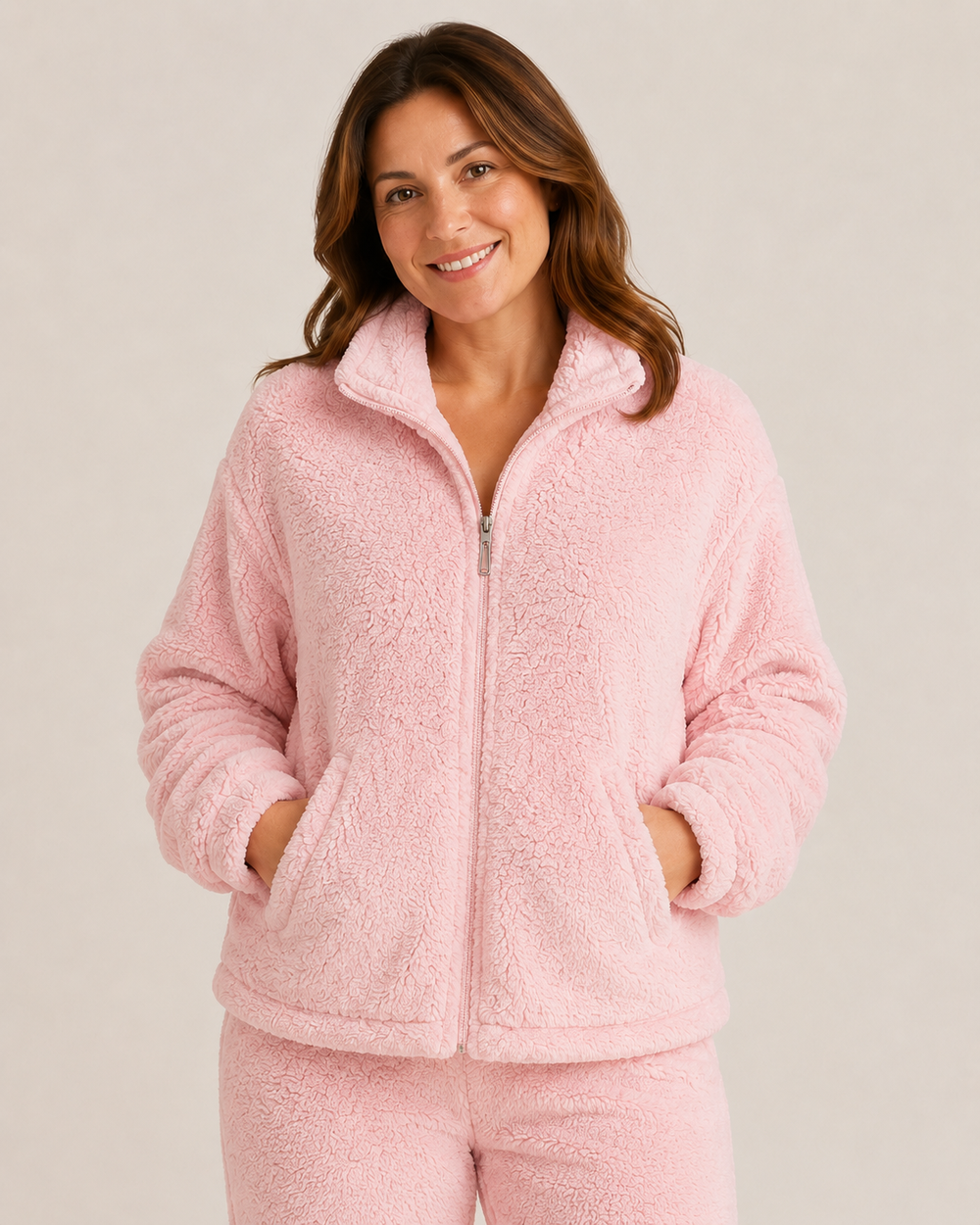 Women's Sherpa Fleece Lounge Set | Zip Jacket and Cuffed Trousers