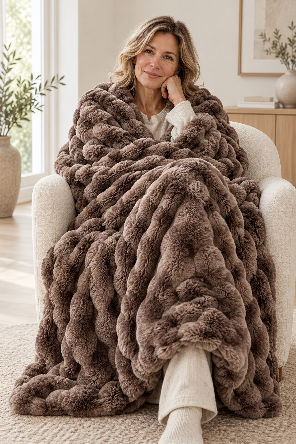 Faux Fur Throw Blanket | Plush Bubble Fleece, 100 x 160 cm