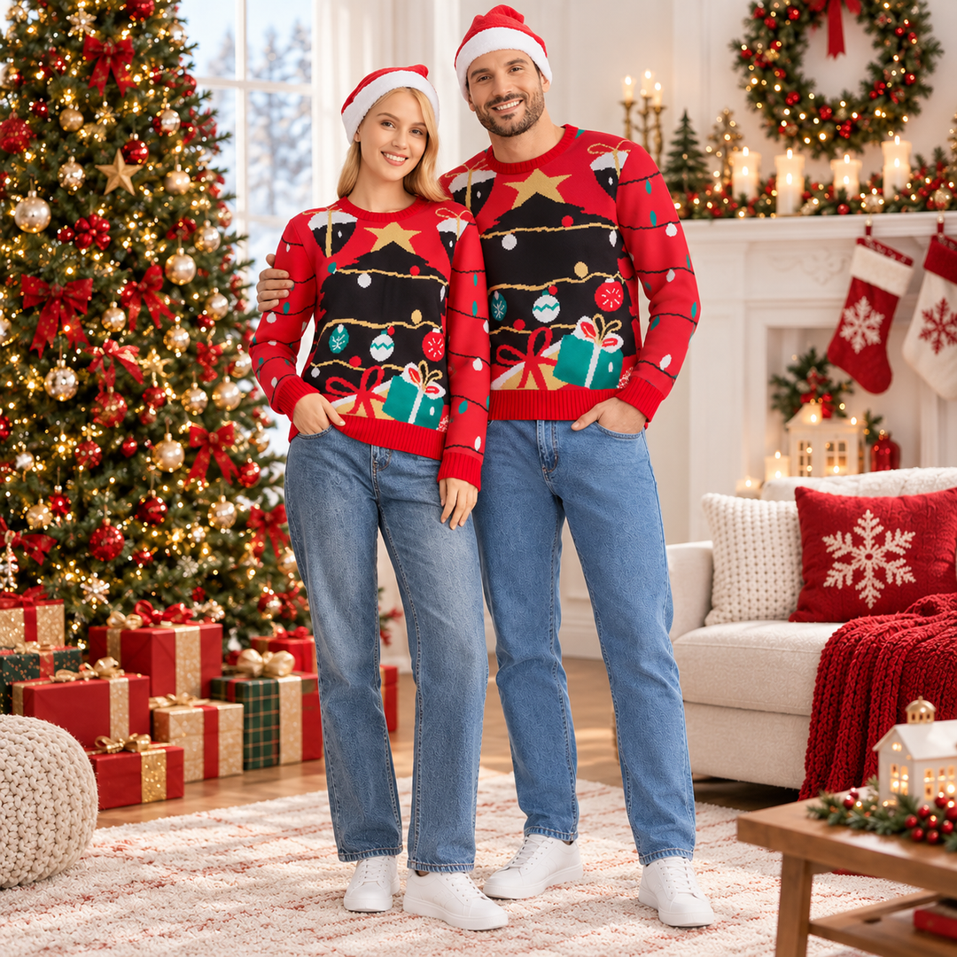 Matching Family Christmas Jumpers | Knitted Fairy Light Christmas Jumper for Women, Men &amp; Kids