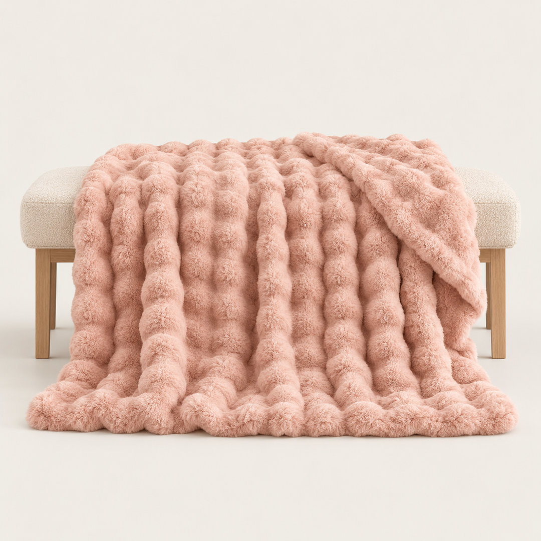 Faux Fur Throw Blanket | Plush Bubble Fleece, 100 x 160 cm