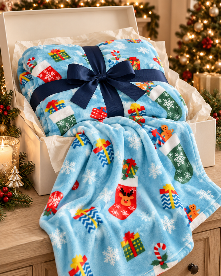Christmas Fleece Blanket Gift | Ribbon-Wrapped Throw