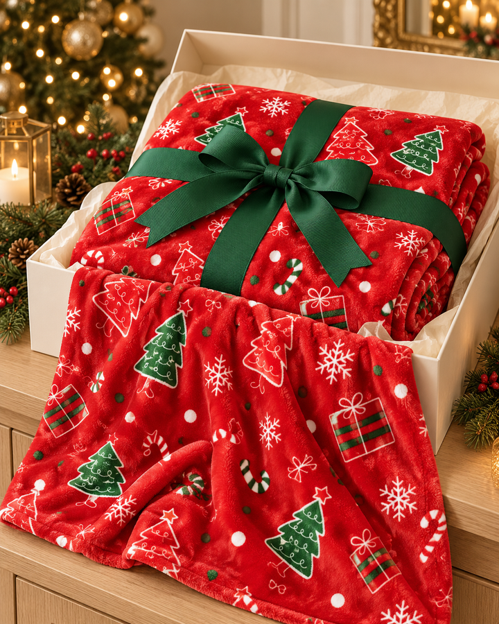Christmas Fleece Blanket Gift | Ribbon-Wrapped Throw