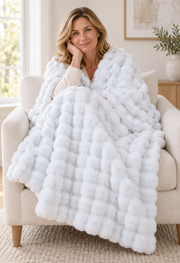 Faux Fur Throw Blanket | Plush Bubble Fleece, 100 x 160 cm